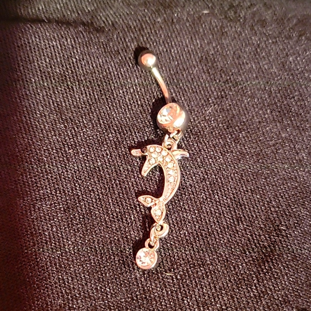 🆕️ Dolphin shape belly button ring Inlaid Shiny Zircon